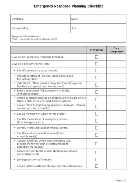 Emergency Response Plan Check List | PDF