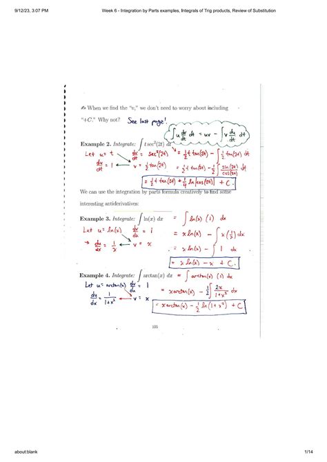 SOLUTION: Integration by parts examples integrals of trig products review of substitution ...