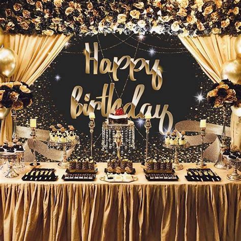 Funnytree Happy Birthday Backdrop Black and Gold Unisex Bday Party Banner Fabulous Anniversary ...