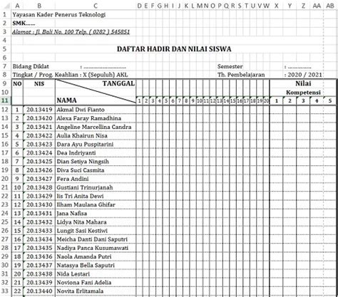 Administrasi Mengajar Daftar Hadir Siswa - Rumus Soal