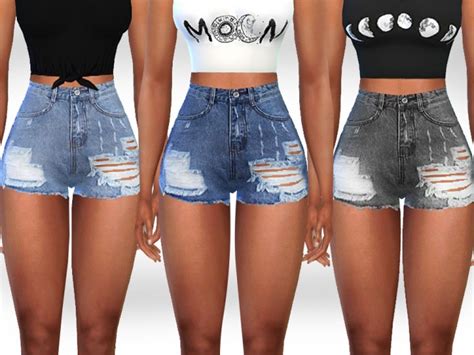 Full Ripped And Cropped High Waist Denim Shorts by Saliwa at TSR » Sims ...