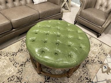 Leather and More Living Room Round Tufted Leather Ottoman by American Classics Dakota Evergreen