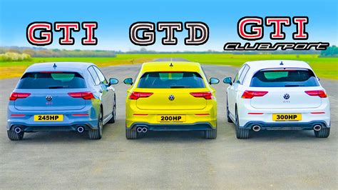 Drag race: Volkswagen Golf GTI vs Golf GTD vs GTI Clubsport | Carwow