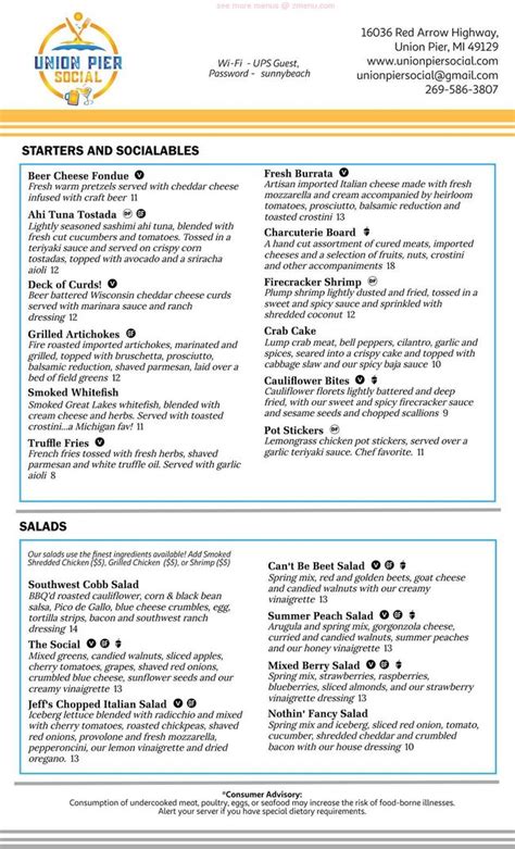 Online Menu of Union Pier Social Restaurant, Union Pier, Michigan, 49129 - Zmenu