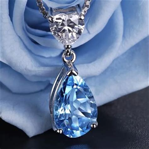 Silver S925 Sterling Fine Jewelry Pendant Heart & Water Drop Topaz Blue ...