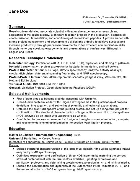 Molecular Biology Scientist Resume Example | MyPerfectResume