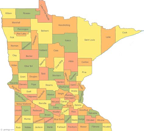 Minnesota county map | Minnesota lakes, Minnesota travel, Minnesota