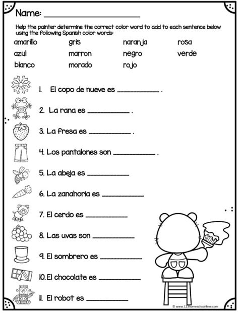 Spanish Worksheets For Kids Colors