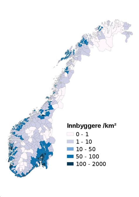 Population density map of municipalities in Norway from 2016 | Map ...