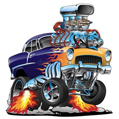 Classic Hot Rod Muscle Car, Flames, Big Engine, Cartoon Vector Illustration Stock Vector ...