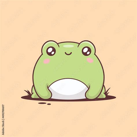 Stockvector Green frog - toad, kawaii cartoon character. Cute chubby frog drawing vector ...