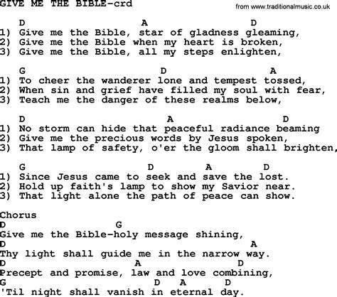 Top 500 Hymn: Give Me The Bible - lyrics, chords and PDF