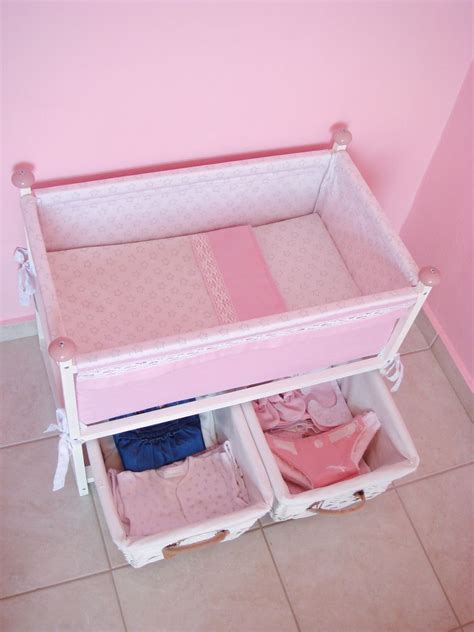 DIY doll basinet/crib/bed with basket storage under it - size of the bed: 60 cm (L) × 35 cm (W ...