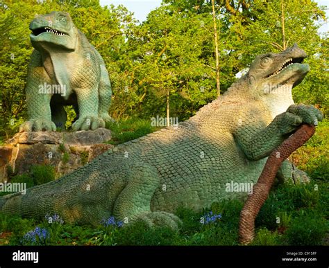 Sculpture of dinosaurs in Crystal Palace Park south London UK made by ...