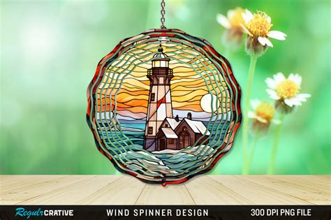 Stained Glass Lighthouse Wind Spinner Graphic by Regulrcrative ...