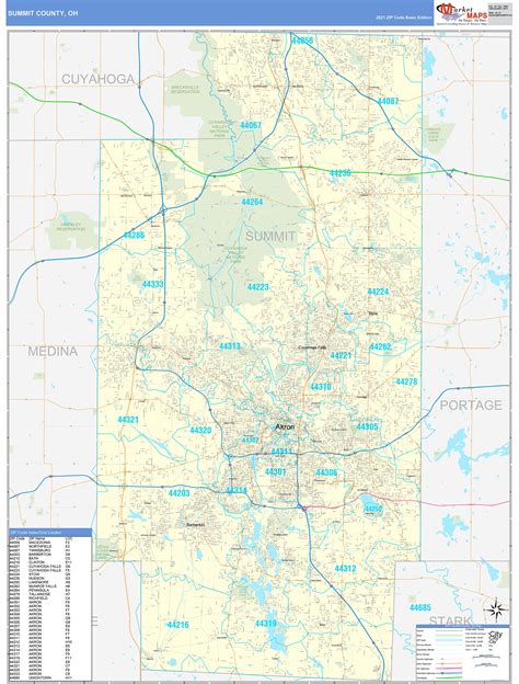 Summit County, OH Zip Code Wall Map Basic Style by MarketMAPS - MapSales