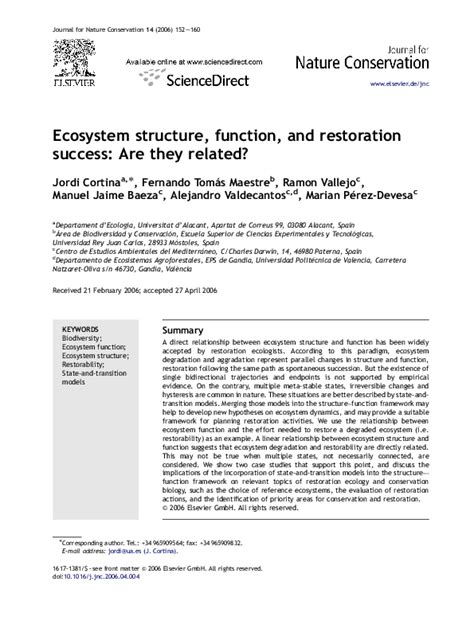 (PDF) Ecosystem structure, function, and restoration success: Are they related | Alejandro ...