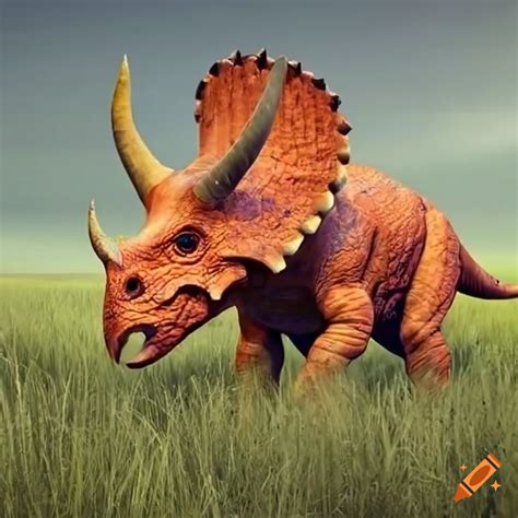 Giant orange triceratops in tall grass on Craiyon