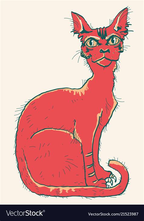 Red cat hand drawn color isolated Royalty Free Vector Image