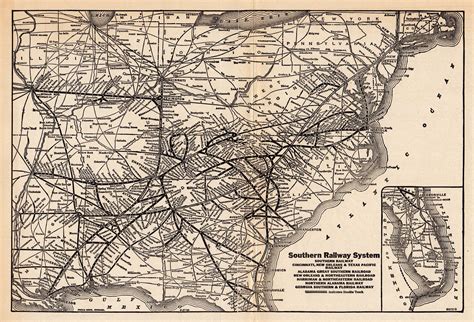 1938 Antique SOUTHERN RAILWAY Map Vintage Southern Railroad Map Birthday Gift for Dad ...