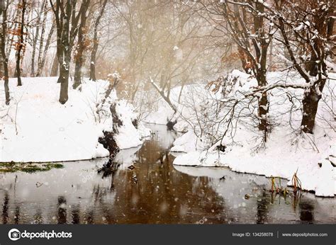 Beautiful winter landscape with the river Stock Photo by ©NataliiaMelnyc 134258078