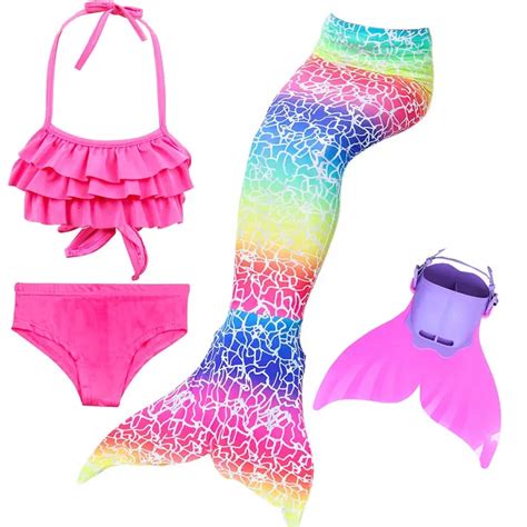 Girls Bathing Suit Swimming Mermaid Tail Swim Monofin Costume Little Children Ariel Mermaid Tail ...