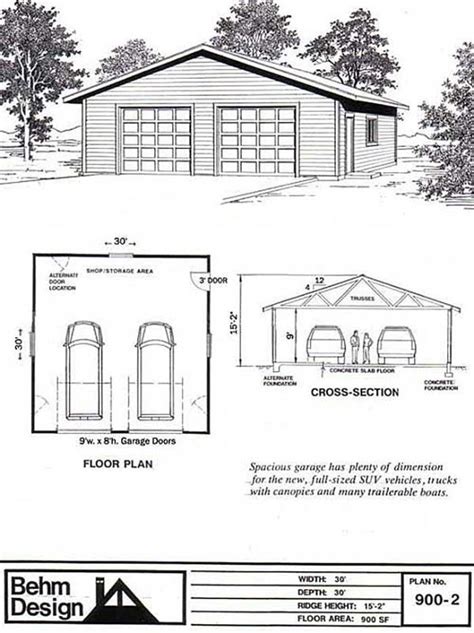 Over-sized 2 Car Garage Plan 900-2 - 30' x 30' By Behm Design | Garage plans, Garage plans with ...