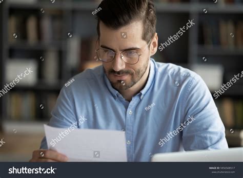 Serious Focused Man Sitting Workplace Desk Stock Photo 1856508517 ...