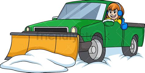 Woman In Snow Plow Truck Cartoon Clipart Vector - FriendlyStock