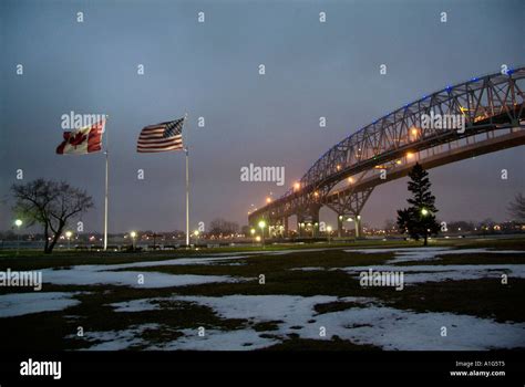 Blue Water International Bridge at night Stock Photo - Alamy