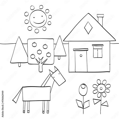 coloring page for children to find geometric shapes in nature. house ...