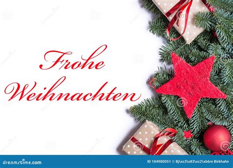 Merry Christmas in German in Red on a Christmas Background Borde Stock Image - Image of gift ...