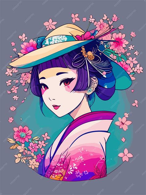 Premium Vector | Digital vector art portrait of Japanese geisha woman with traditional illustration