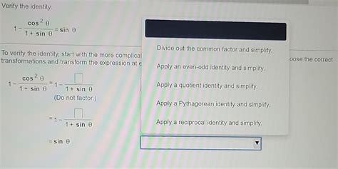 Solved Verify the identity cos 20 1 - 1 + sin 0 = sin 0 To | Chegg.com