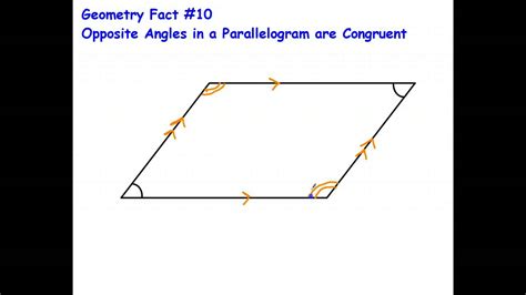 Geometry Fact #10 - Opposite Angles of a Parallelogram - YouTube