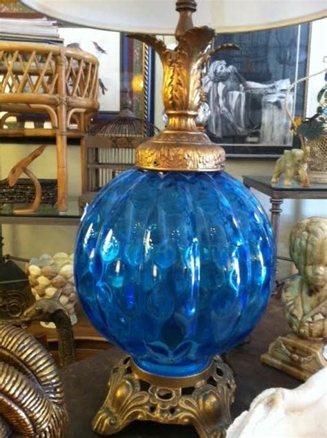 Mermaid Vision | Vintage Blue Glass Lamp With Brass Base — Casa Victoria - Vintage Furniture On ...