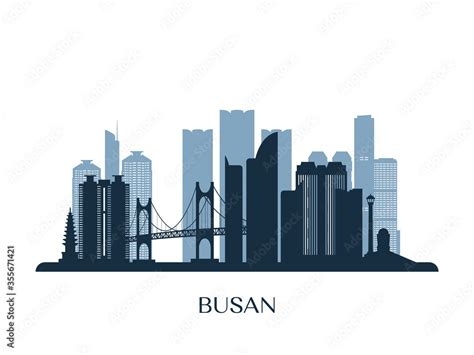 Busan skyline, monochrome silhouette. Vector illustration. Stock Vector ...