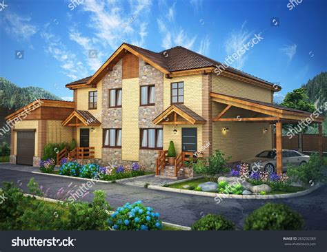 Yellow Brick House Street Territory Exterior Stock Illustration ...