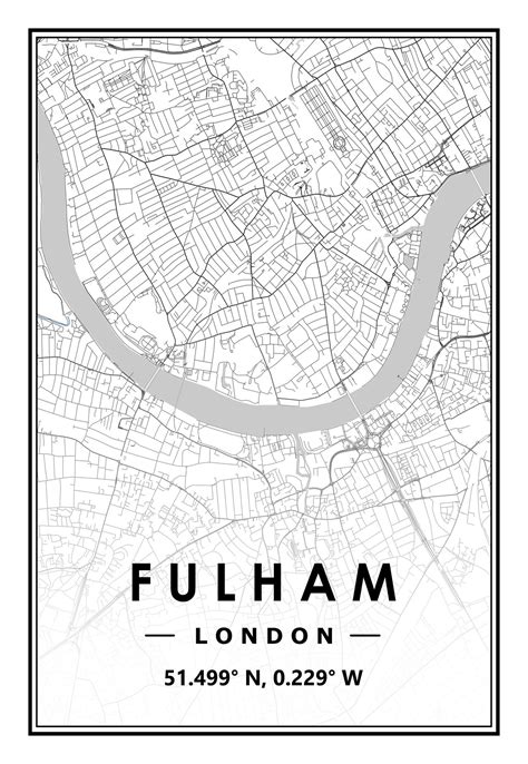 FULHAM LONDON UK Portrait map minimal Scandinavian Nordic home | Etsy