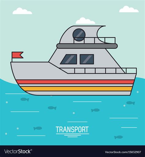 Colorful poster of transport with boat over water Vector Image