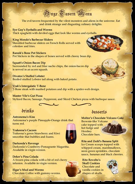 Fantasy Theme Park - Onyx Tavern - Menu by LavenderRanger on DeviantArt