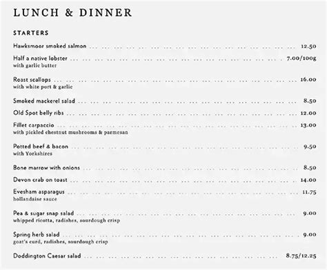 Menu at Hawksmoor Seven Dials pub & bar, London, 11 Langley St