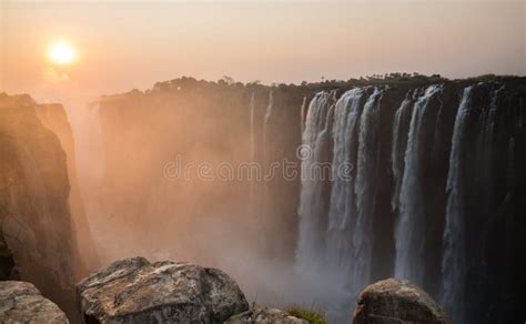 Victoria Falls Sunset from Zambia Side Stock Image - Image of dusk ...