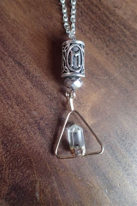 Ehwaz Rune Stone and Quartz Crystal Necklace - Etsy