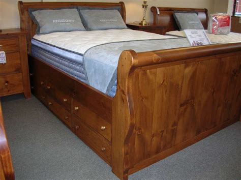 Pine Ninth River Queen Size Sleigh Bed w/ storage - Solid Wood ...