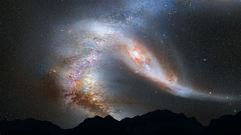 aurora northern lights, andromeda galaxy, milky way, collision, space, stars, universe, sky ...