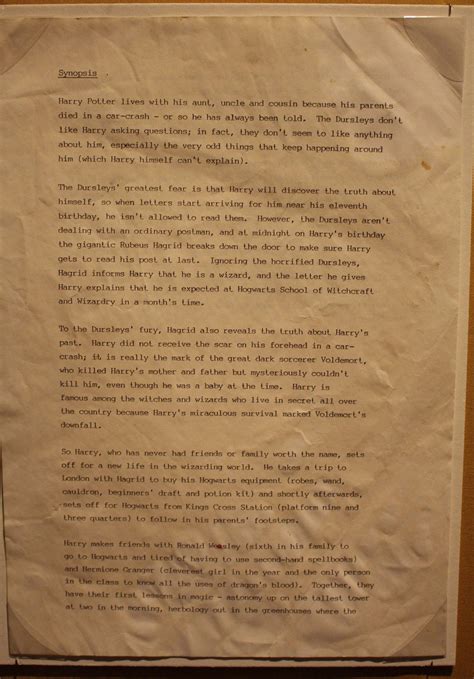 J.K. Rowling's Original "Harry Potter" Synopsis Now on Display