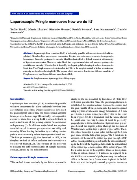 (PDF) Laparoscopic Pringle maneuver: how we do it? | Reza Kianmanesh - Academia.edu