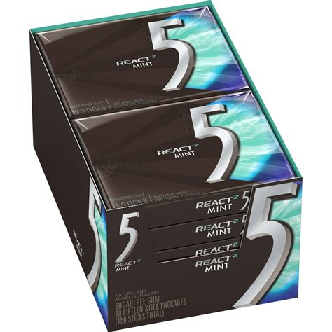 5 GUM React Mint Sugar Free Chewing Gum, 15 pieces (10 pack) NEW ...