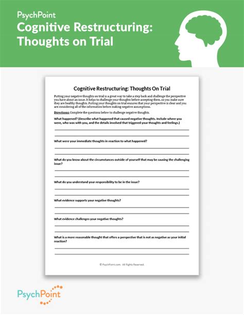 Cognitive Restructuring: Thoughts On Trial Worksheet | PsychPoint